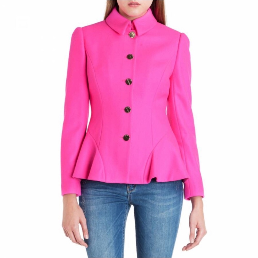 Ted Baker Bracti Pink Peplum Cashmere Jacket SZ 0